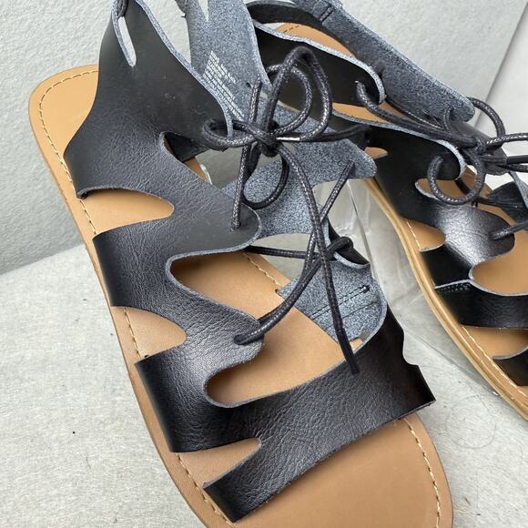 Gap Gladiator Sandals Black White Cutout Flat Heels Lace Up Womens Size 9 - Picture 6 of 8